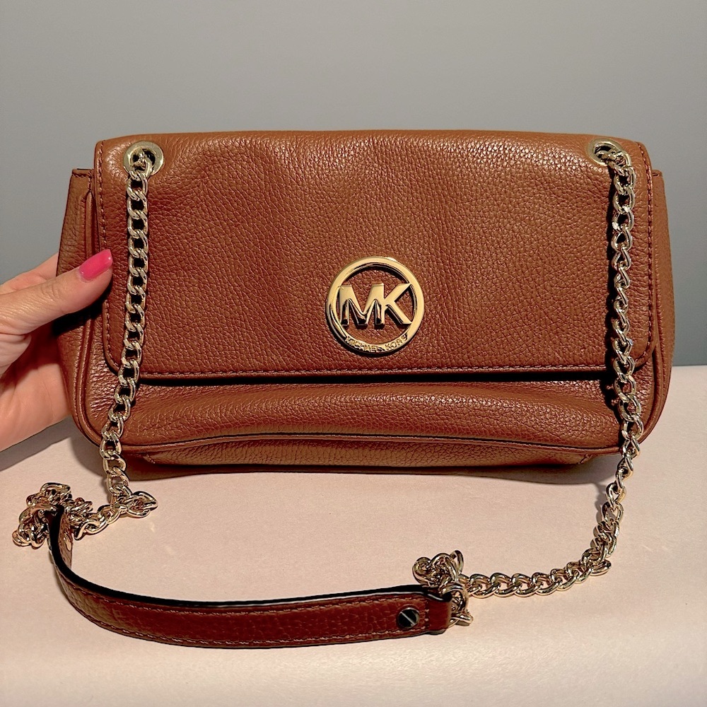 Michael Kors Brown leather and gold chain handbag